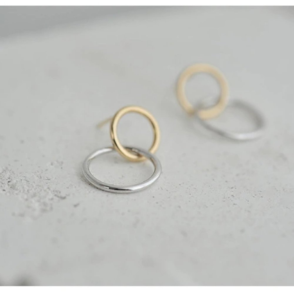 COPY - NEW Gold/Sterling Silver Double Circle Earrings - Picture 4 of 8
